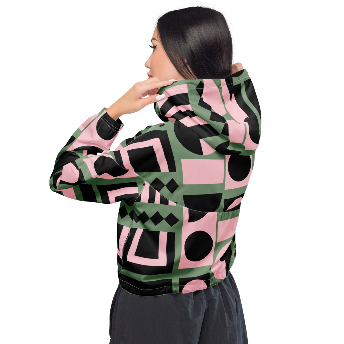 Women’s Mod Geometric Cropped Windbreaker | All-Over Print