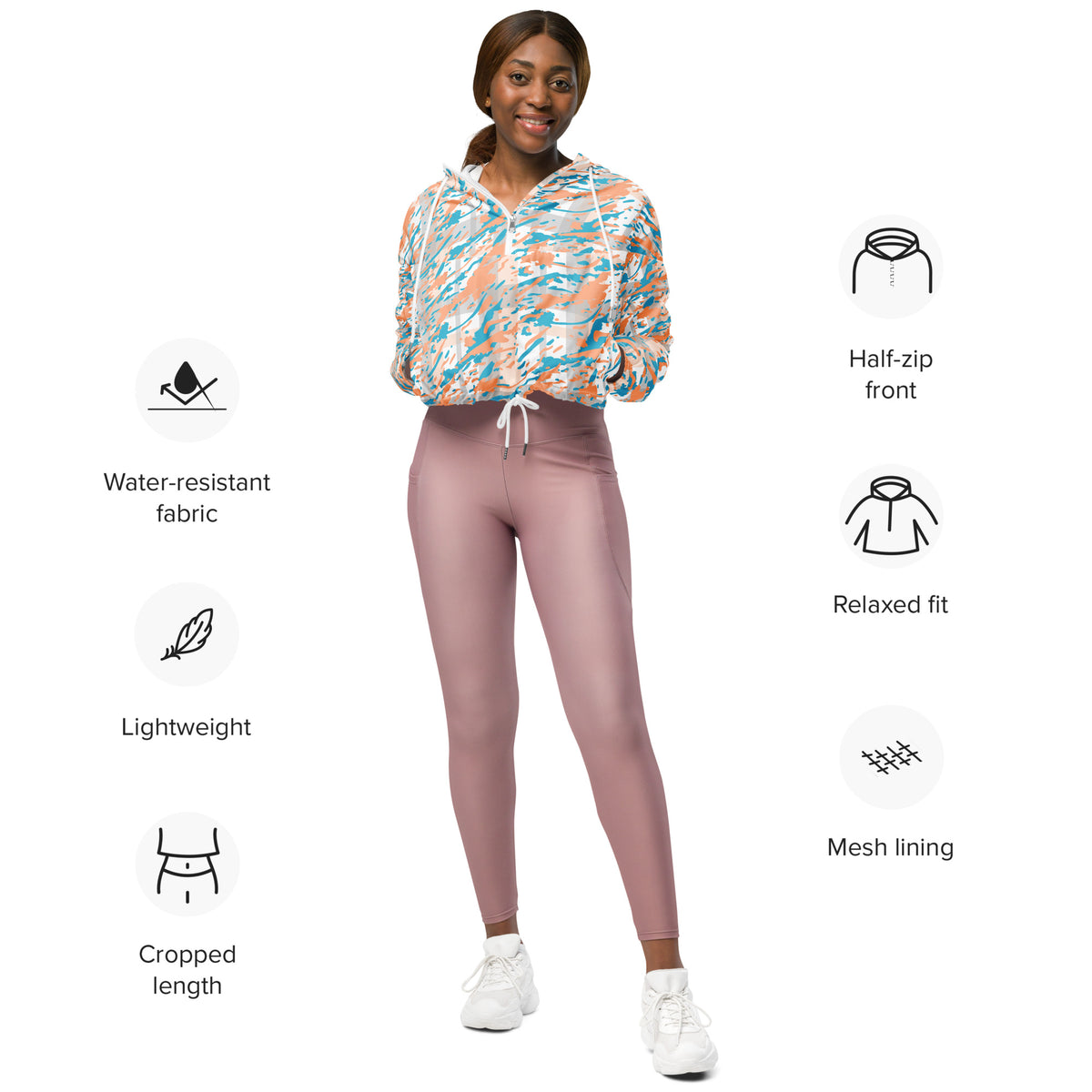 Women’s Triangle Geometric Cropped Windbreaker | All-Over Print