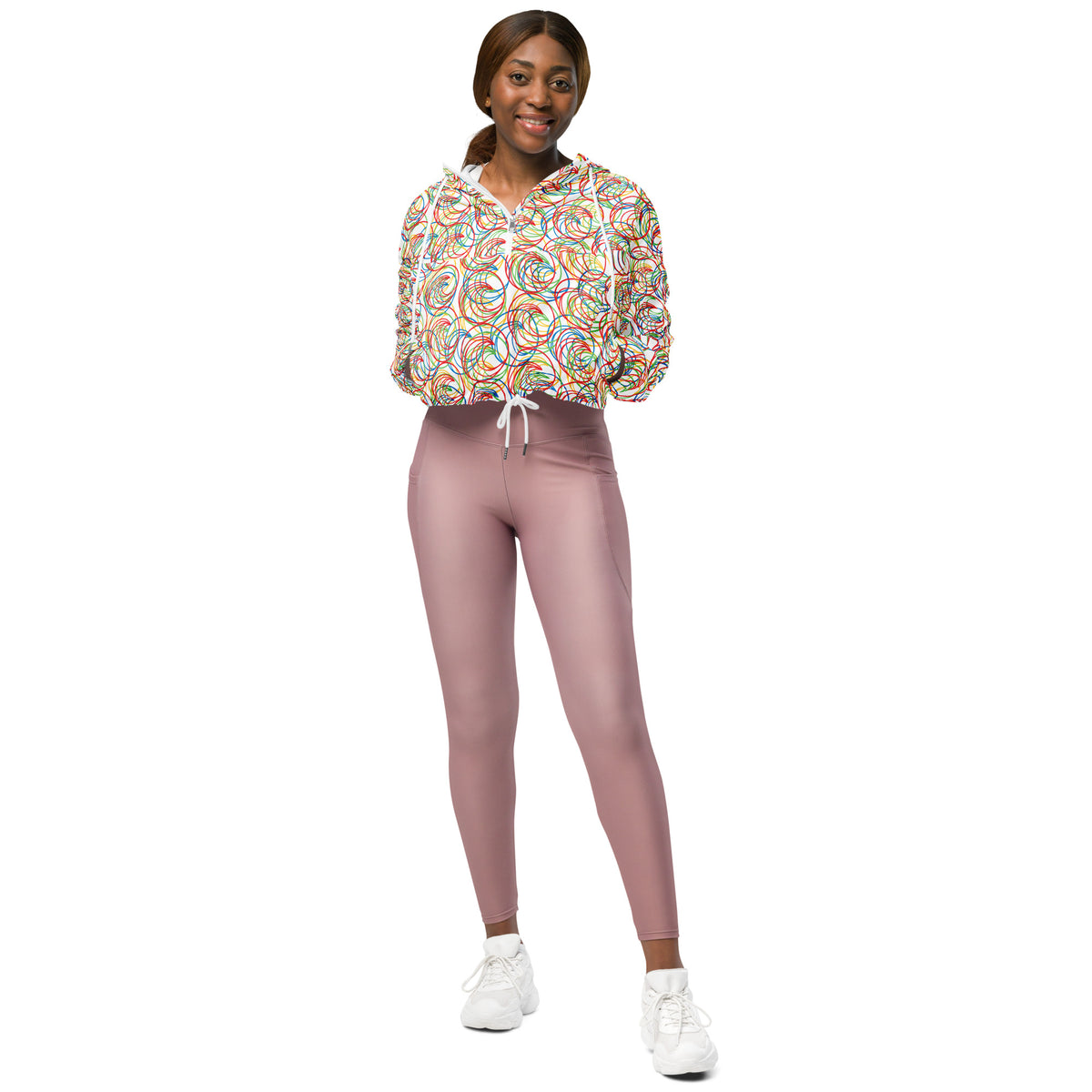 Women’s Colorful Rings Cropped Windbreaker | All-Over Print