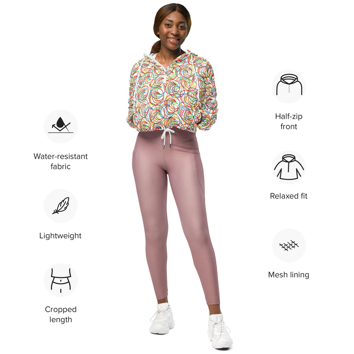 Women’s Colorful Rings Cropped Windbreaker | All-Over Print