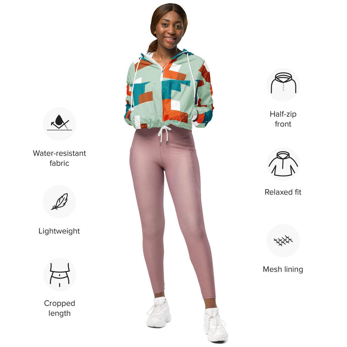 Women’s Cropped Windbreaker Abstract Edgewater | All-Over Print