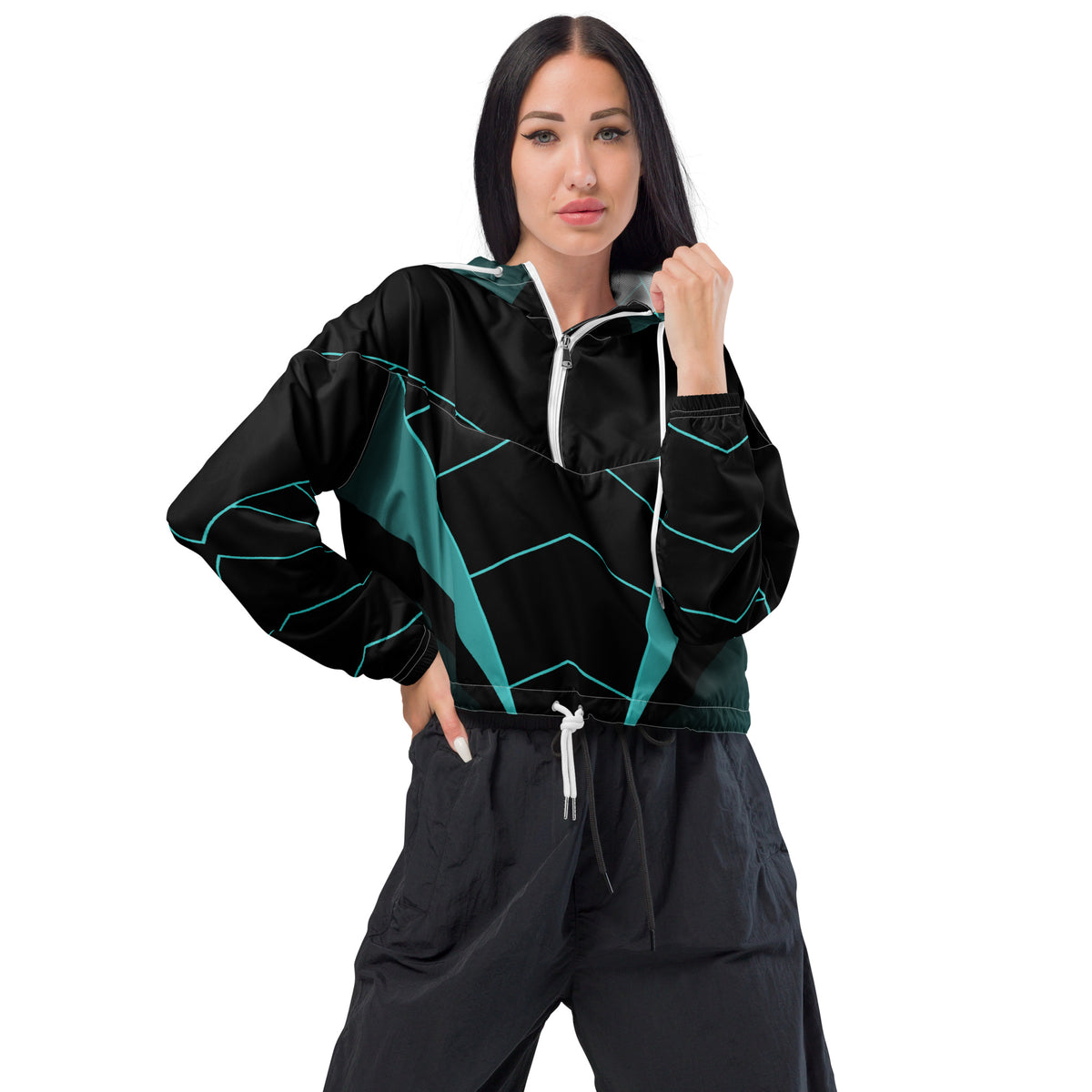 Women’s Blue V-Line Cropped Windbreaker | All-Over Print
