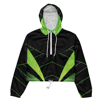 Women’s Neon Green V-Line Cropped Windbreakern | All-Over Print
