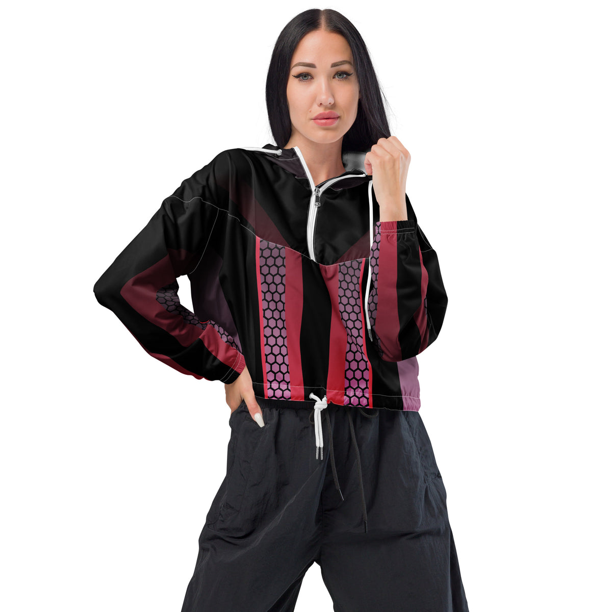 Women’s Cyberpunk Hexagon Mesh Cropped Windbreaker | All-Over Print