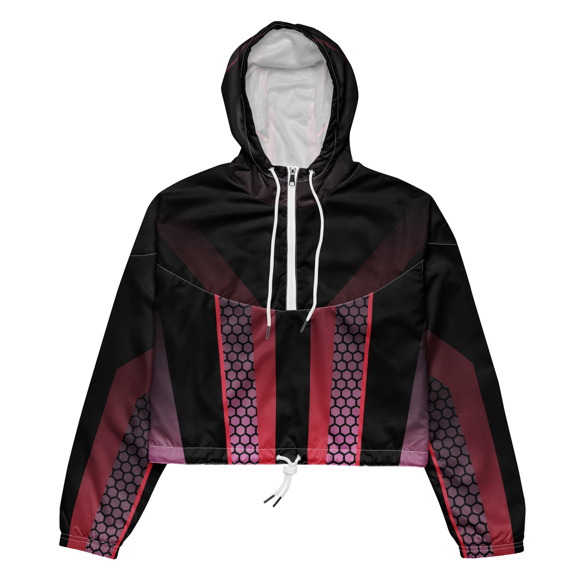 Women’s Cyberpunk Hexagon Mesh Cropped Windbreaker | All-Over Print
