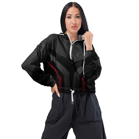 All-Over Print Women’s Cropped Windbreaker Geometric Black
