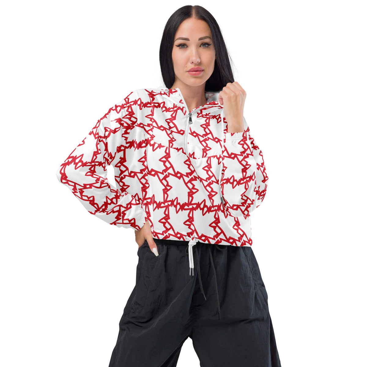 Women’s Cropped Windbreaker Maple Leaves | All-Over Print