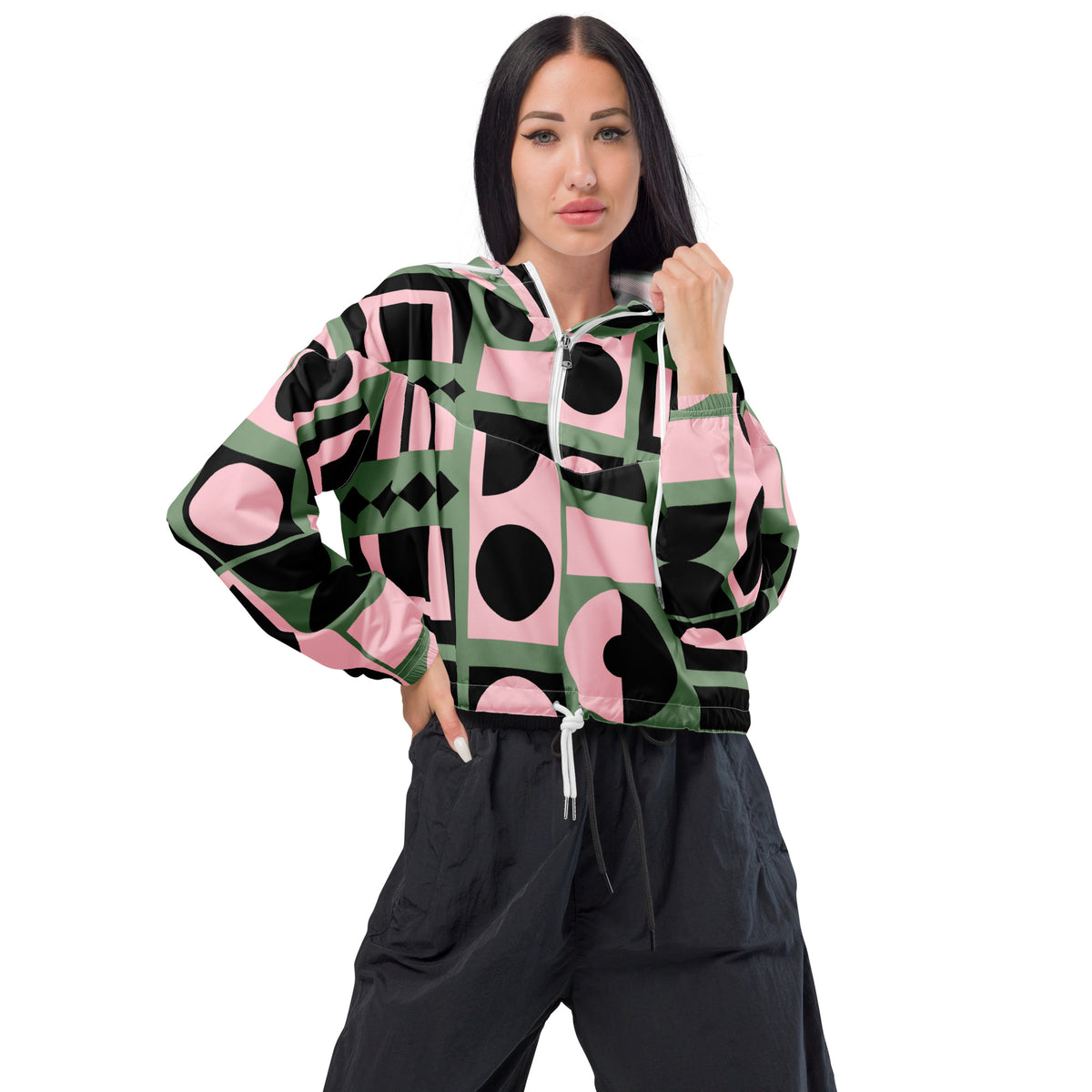 Women’s Mod Geometric Cropped Windbreaker | All-Over Print