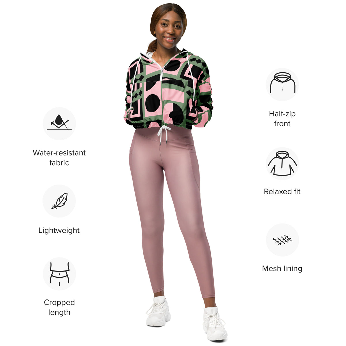 Women’s Mod Geometric Cropped Windbreaker | All-Over Print