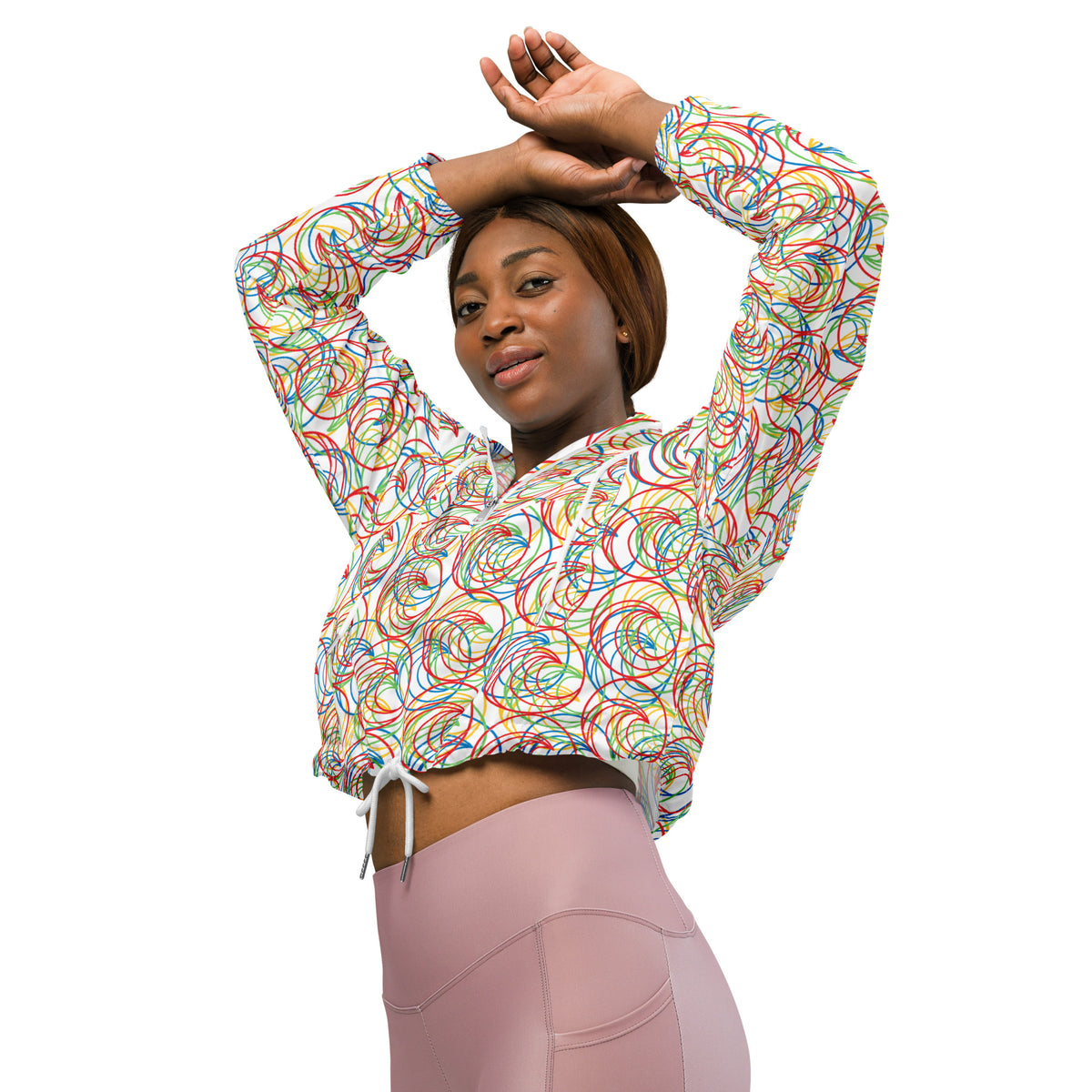 Women’s Colorful Rings Cropped Windbreaker | All-Over Print