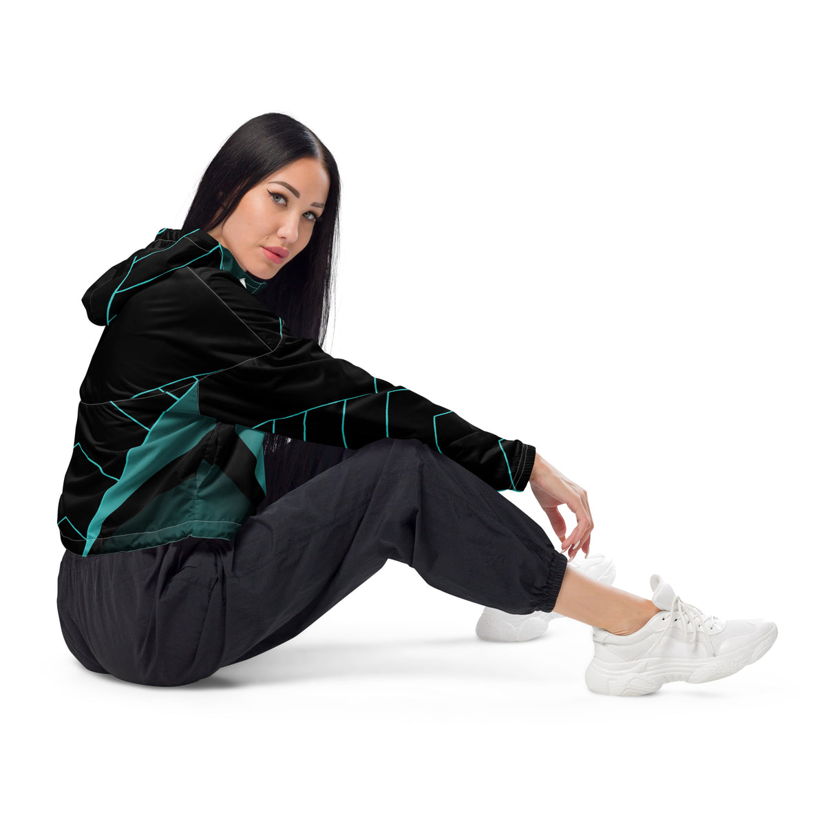 Women’s Blue V-Line Cropped Windbreaker | All-Over Print