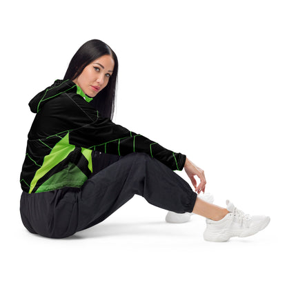 Women’s Neon Green V-Line Cropped Windbreakern | All-Over Print