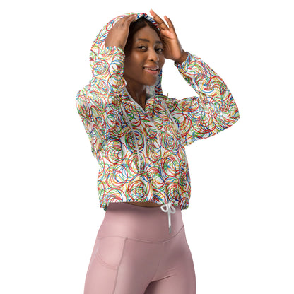 Women’s Colorful Rings Cropped Windbreaker | All-Over Print