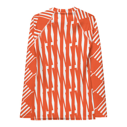 All-Over Print Women's Rash Guard Love Pattern Stripes Outrageous Orange