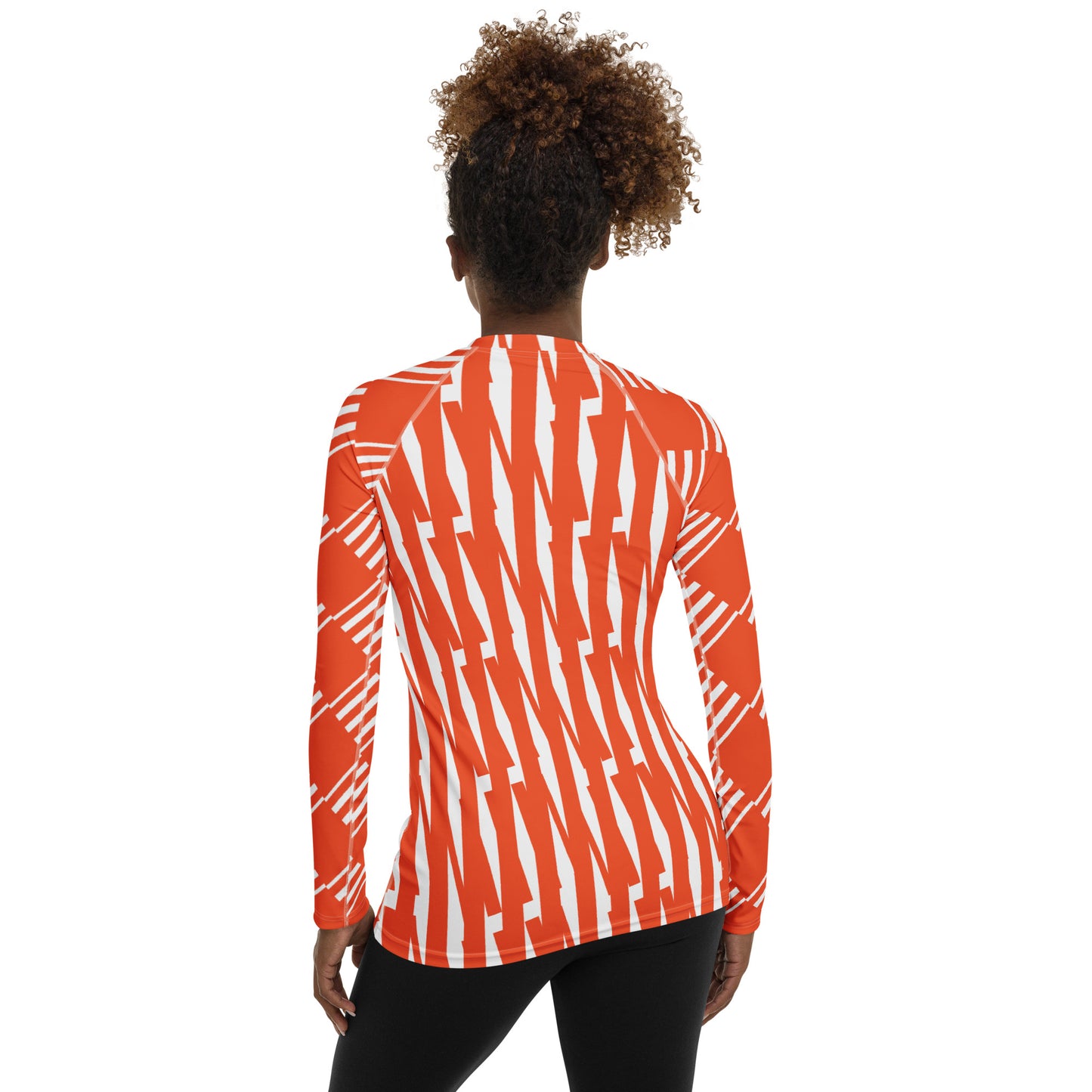 All-Over Print Women's Rash Guard Love Pattern Stripes Outrageous Orange