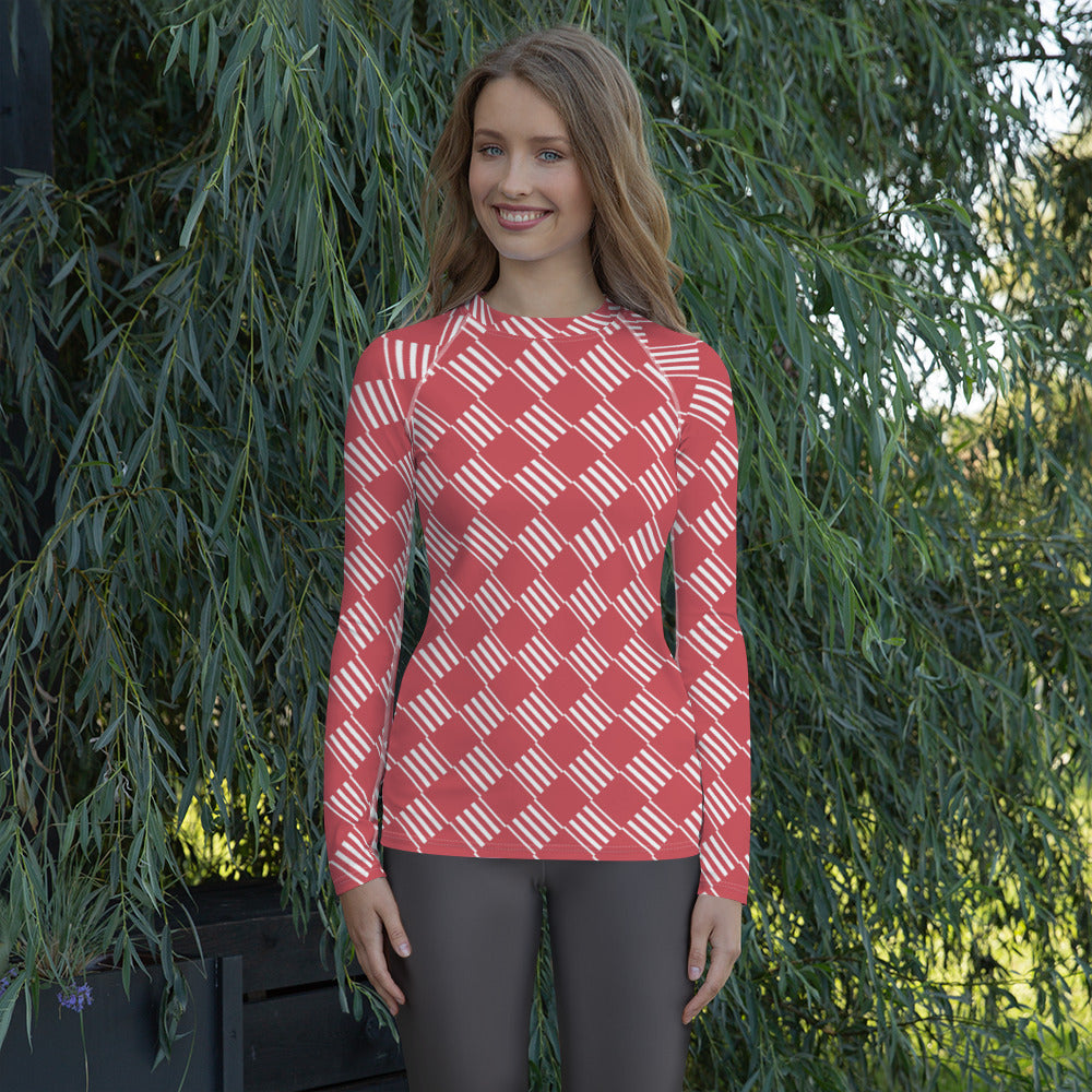 All-Over Print Women's Rash Guard Love Pattern Stripes Diamonds Mandy 2