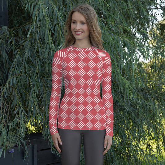 All-Over Print Women's Rash Guard Love Pattern Stripes Diamonds Mandy 2