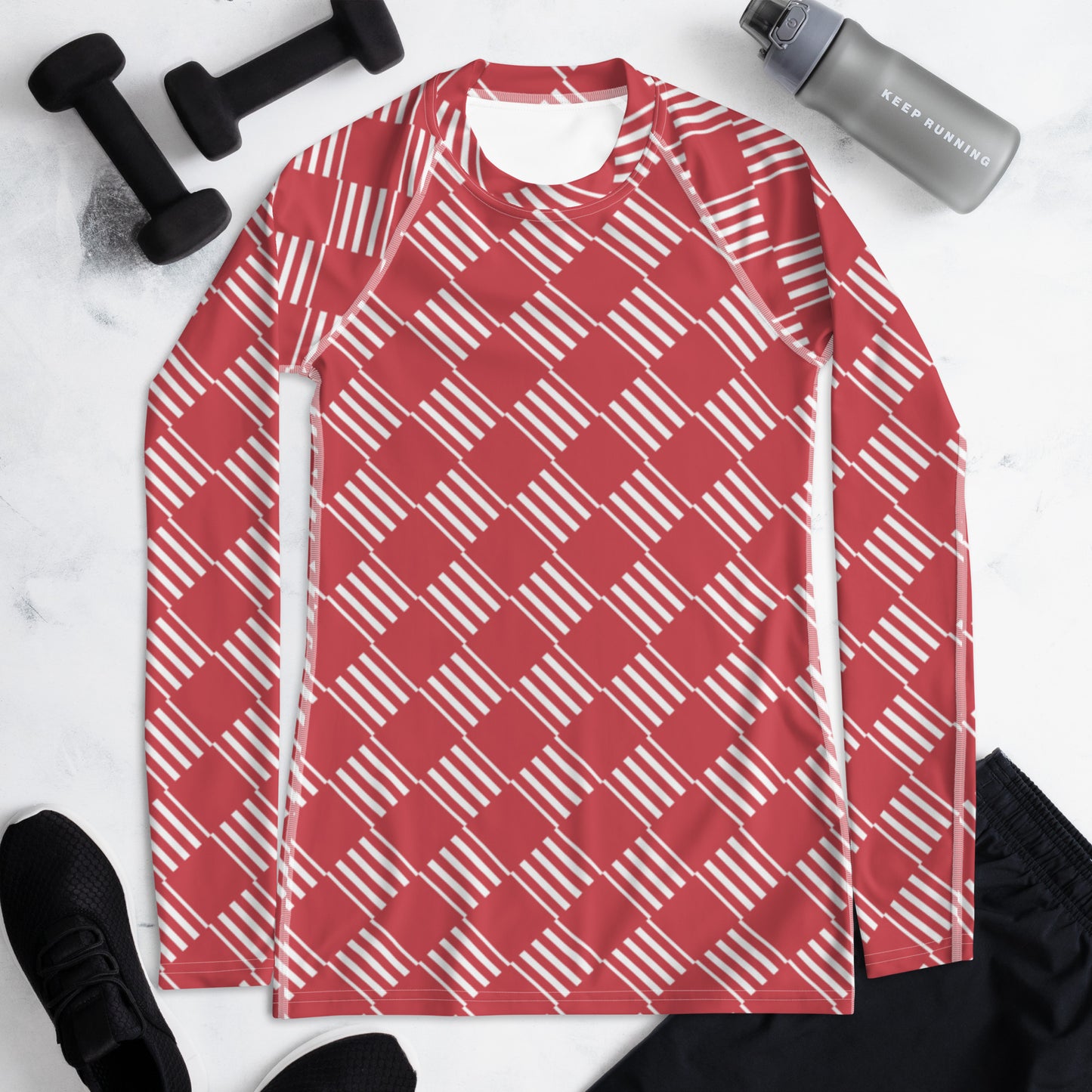 All-Over Print Women's Rash Guard Love Pattern Stripes Diamonds Mandy 2