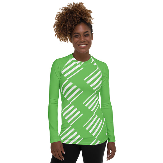 All-Over Print Women's Rash Guard Love Pattern Stripes Diamonds Mantis