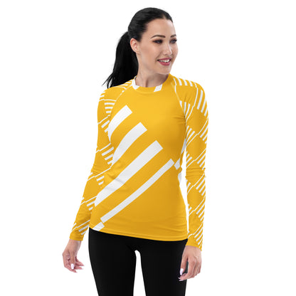 All-Over Print Women's Rash Guard Love Pattern Stripes Yellow