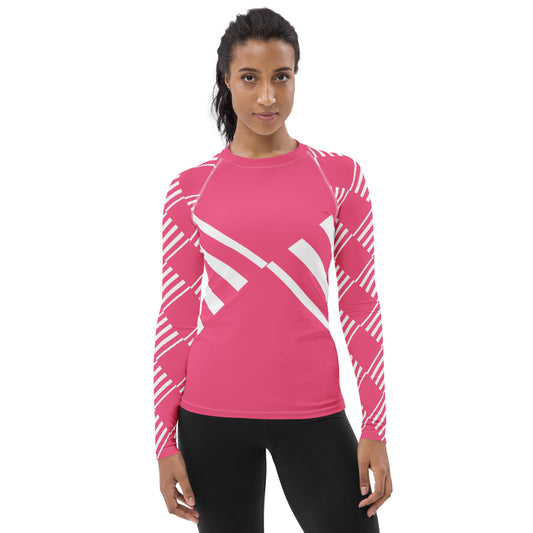All-Over Print Women's Rash Guard Love Pattern Stripes Brink Pink