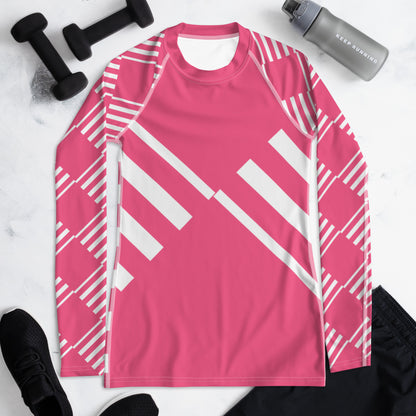 All-Over Print Women's Rash Guard Love Pattern Stripes Brink Pink