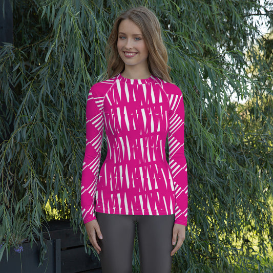 All-Over Print Women's Rash Guard Love Pattern Stripes Medium Violet Red