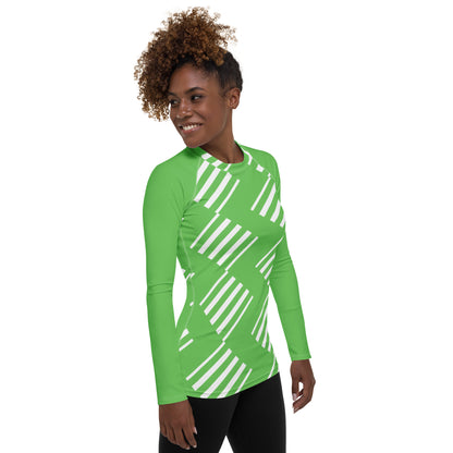 All-Over Print Women's Rash Guard Love Pattern Stripes Diamonds Mantis