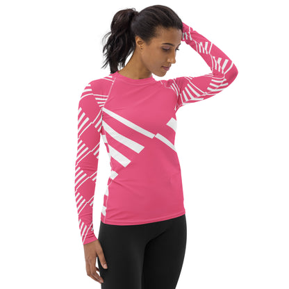 All-Over Print Women's Rash Guard Love Pattern Stripes Brink Pink