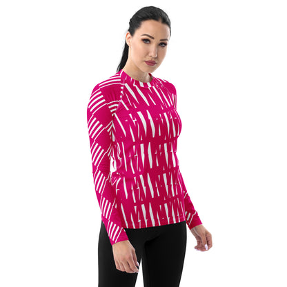 All-Over Print Women's Rash Guard Love Pattern Stripes Medium Violet Red