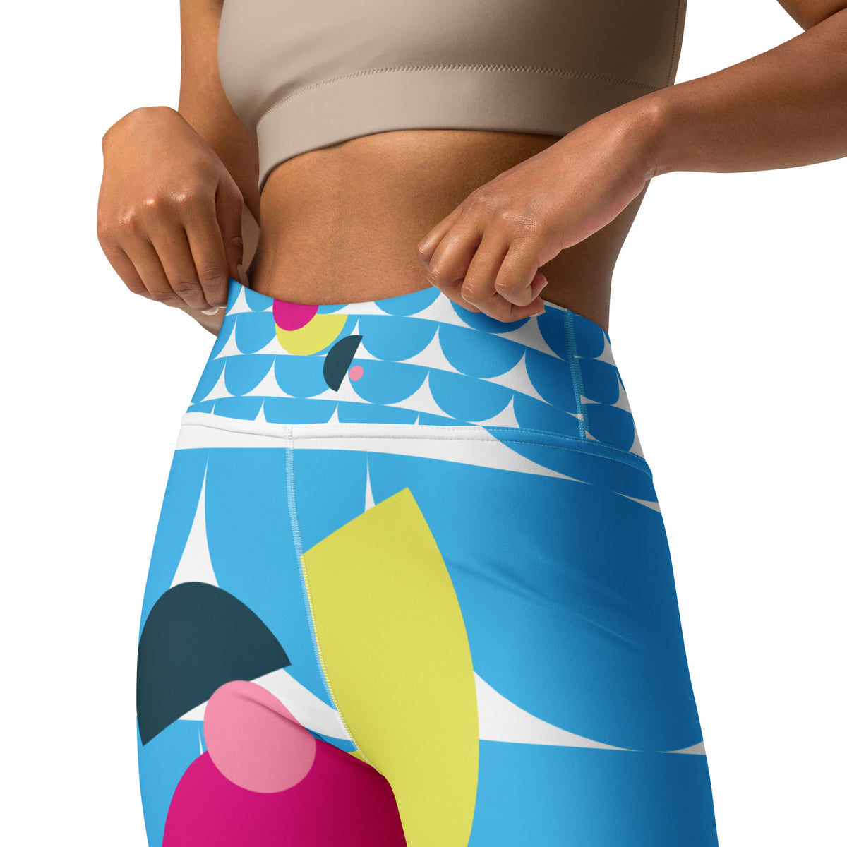 All-Over Print Yoga Leggings Mushrooms Deep Sky Blue