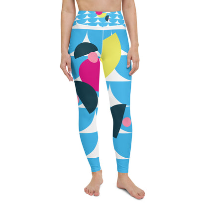 All-Over Print Yoga Leggings Mushrooms Deep Sky Blue