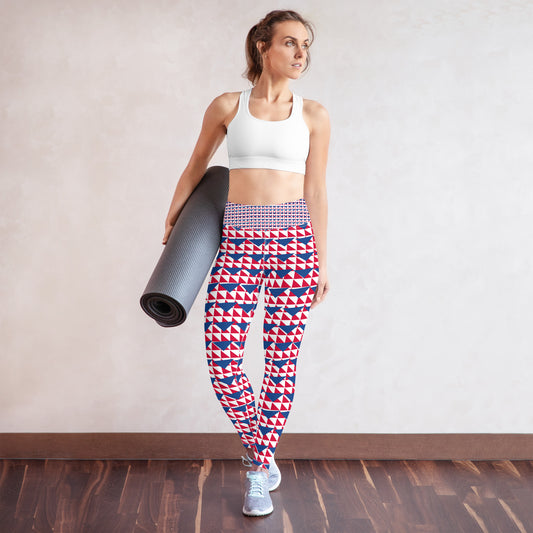 Yoga Leggings Blue and Red Triangles II