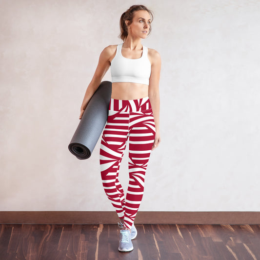 Yoga Leggings with Pocket Radom Stripes Carmine