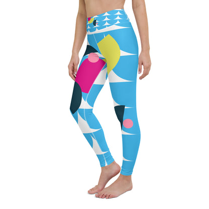 All-Over Print Yoga Leggings Mushrooms Deep Sky Blue