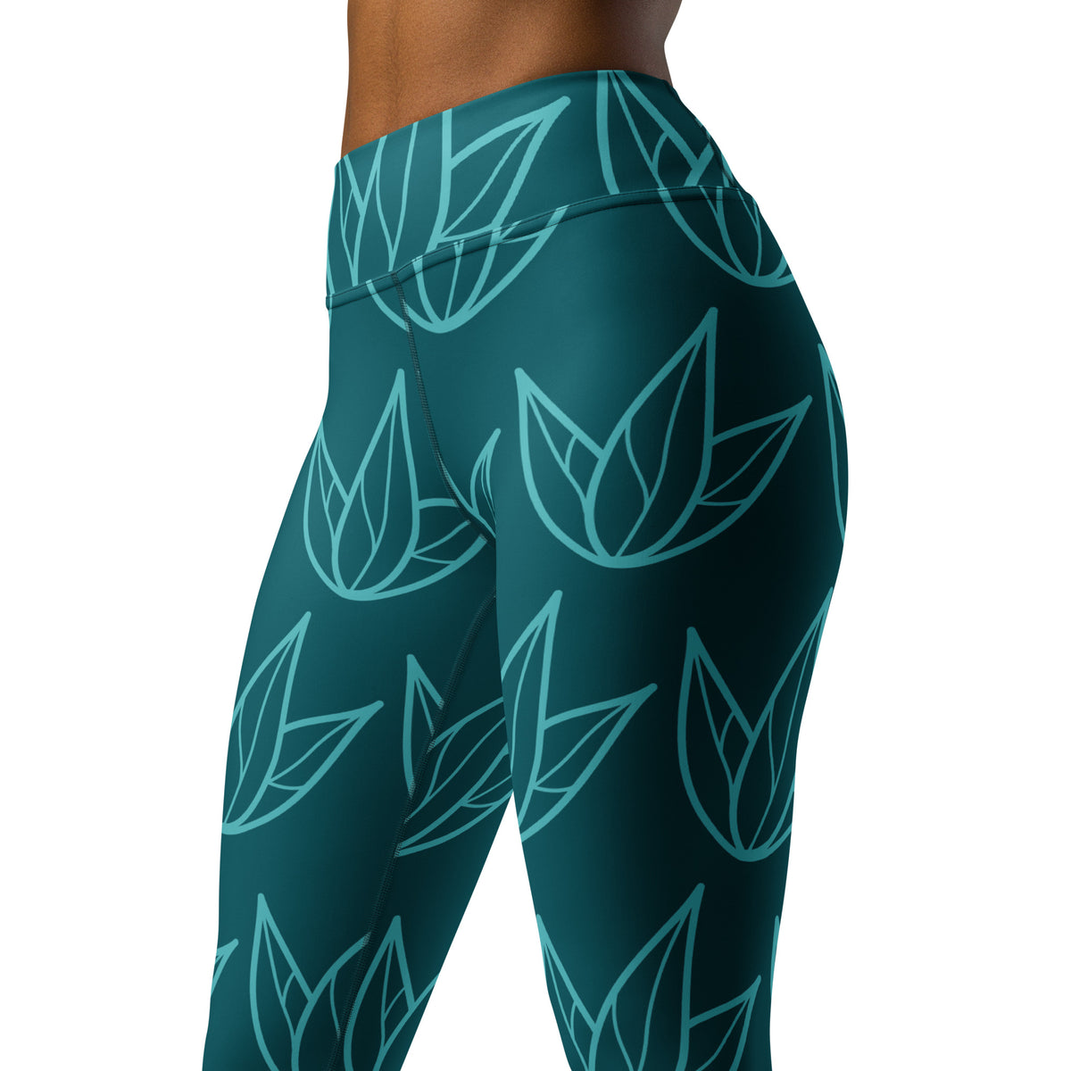 All-Over Print Yoga Leggings with Pocket Viking Color Three-Leaves Flowers Sherpa Blue