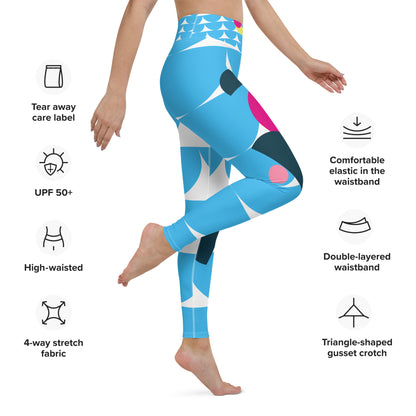 All-Over Print Yoga Leggings Mushrooms Deep Sky Blue