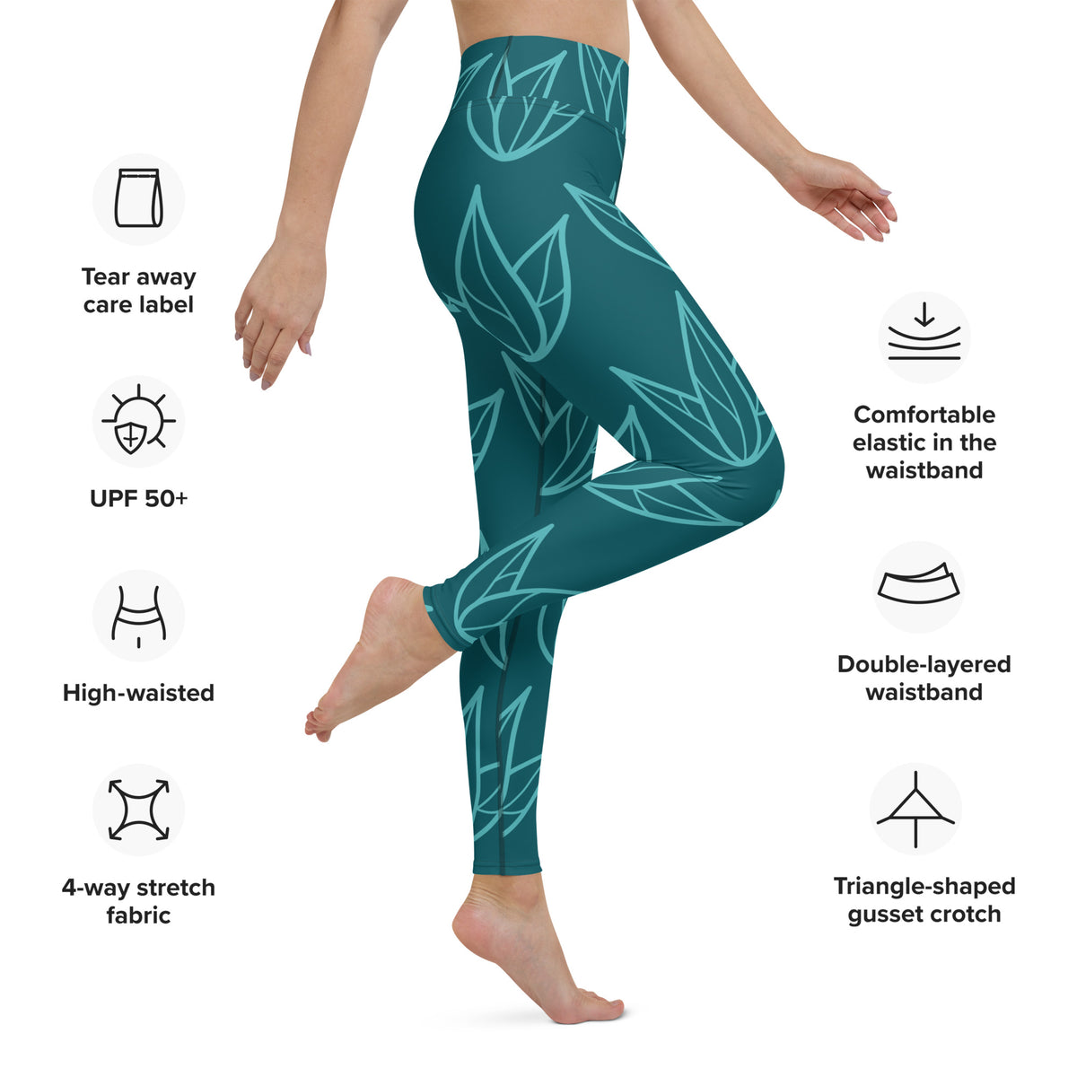 All-Over Print Yoga Leggings with Pocket Viking Color Three-Leaves Flowers Sherpa Blue