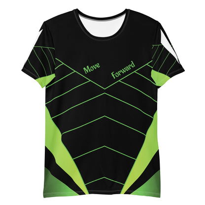 Good Wishes 365 black and neon green athletic training shirt with V-line graphic and Move Forward text