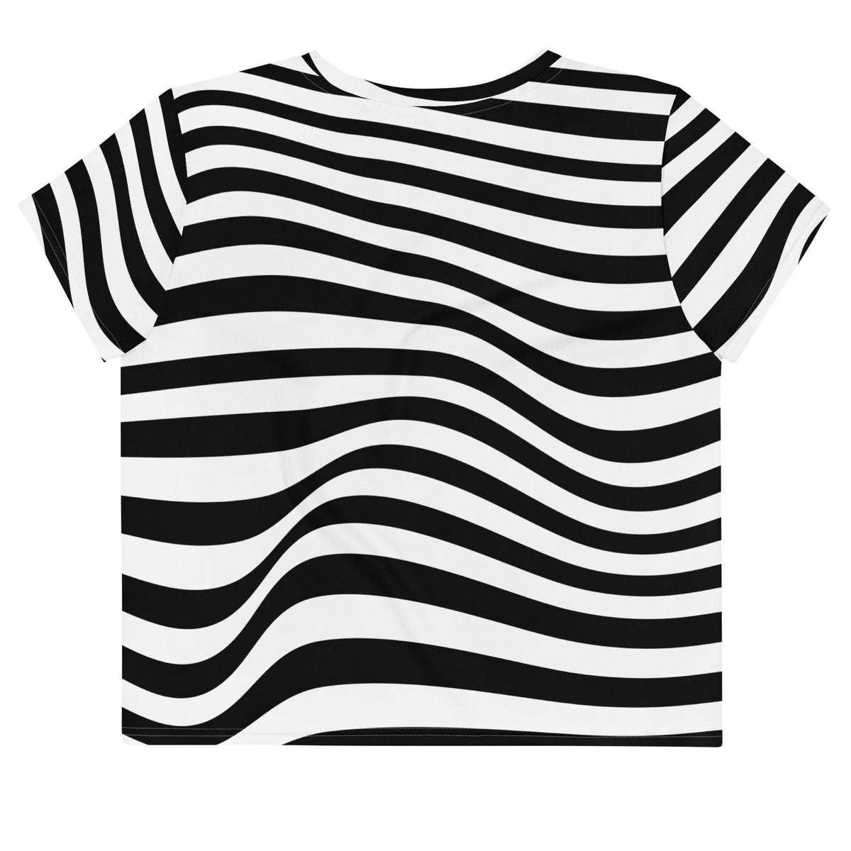Good Wishes 365 black and white crop tee with an all-over wavy line pattern in stretchy jersey fabric.