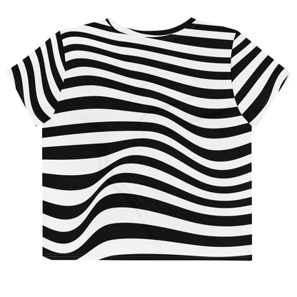 Good Wishes 365 black and white crop tee with an all-over wavy line pattern in stretchy jersey fabric.