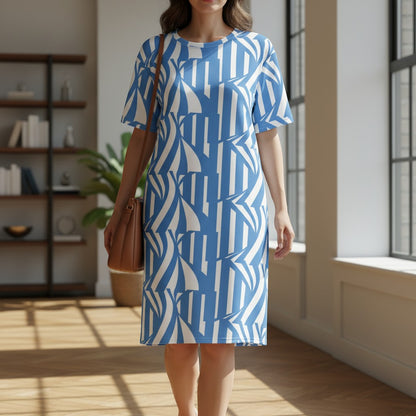 Good Wishes 365 blue and white striped t-shirt dress with a dropped shoulder and oversized fit.