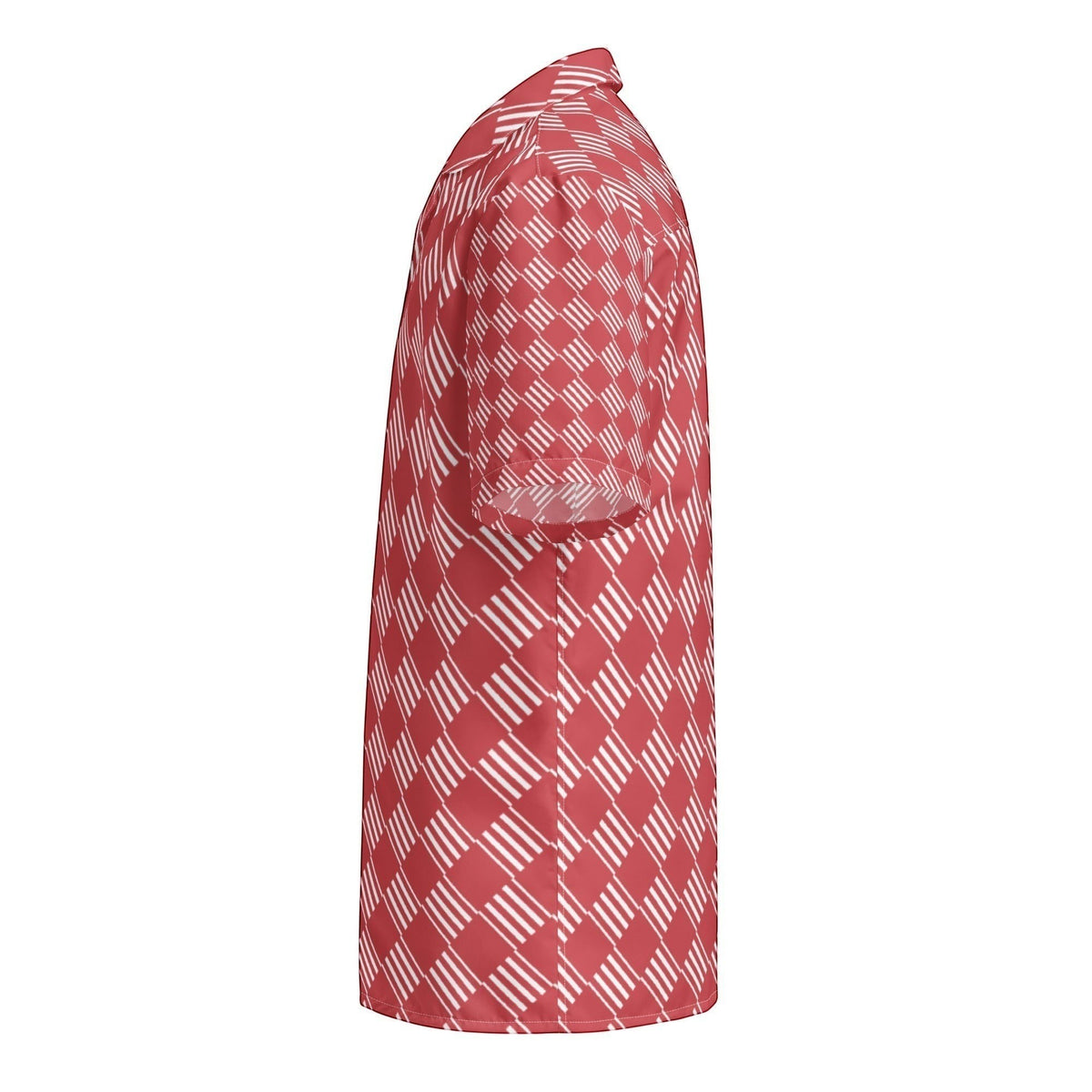 Good Wishes 365 unisex coral pink short sleeve button-down shirt with white geometric striped pattern