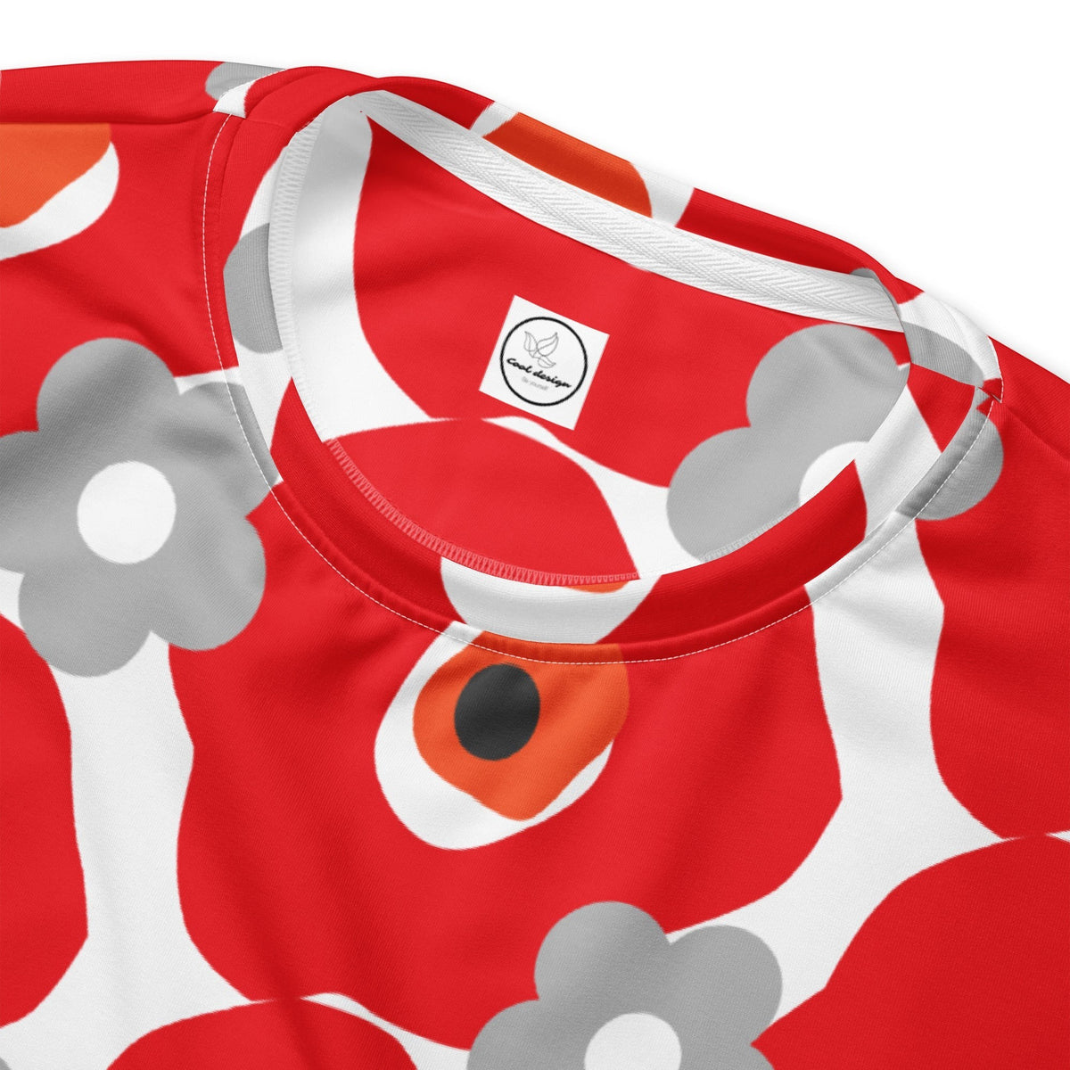 Good Wishes 365 unisex sweatshirt featuring a vibrant red, white, and gray oversized floral graphic print.