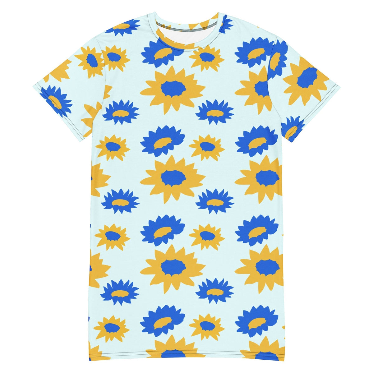 Good Wishes 365 light blue t-shirt dress with an all-over yellow and blue floral print and relaxed crew neck fit.