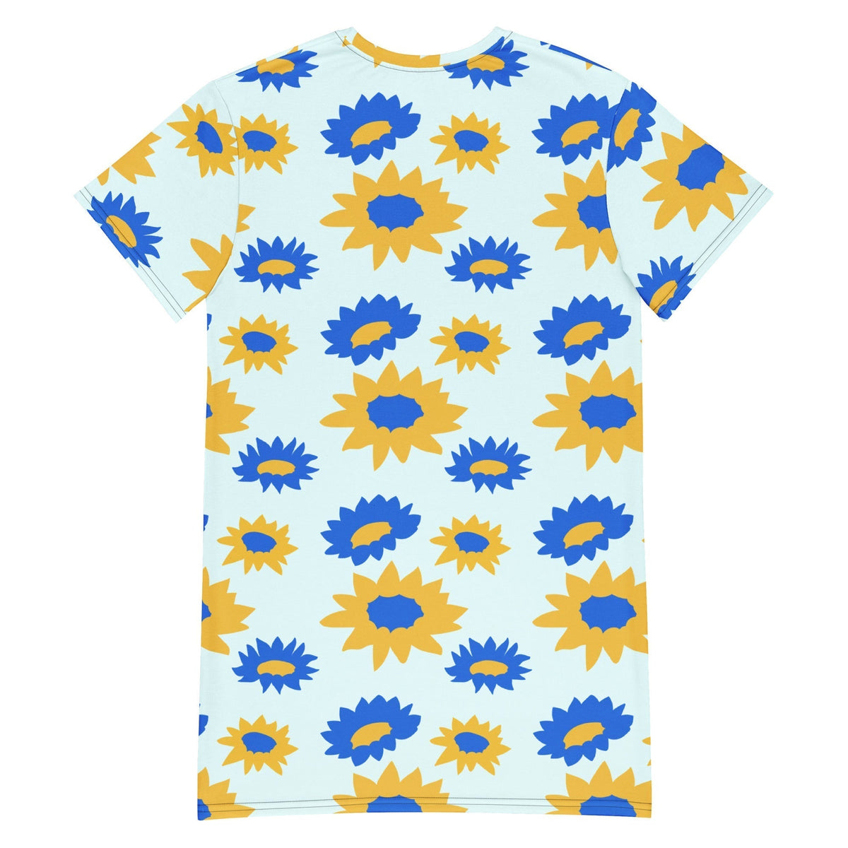 Good Wishes 365 light blue t-shirt dress with an all-over yellow and blue floral print and a relaxed crew neck fit.