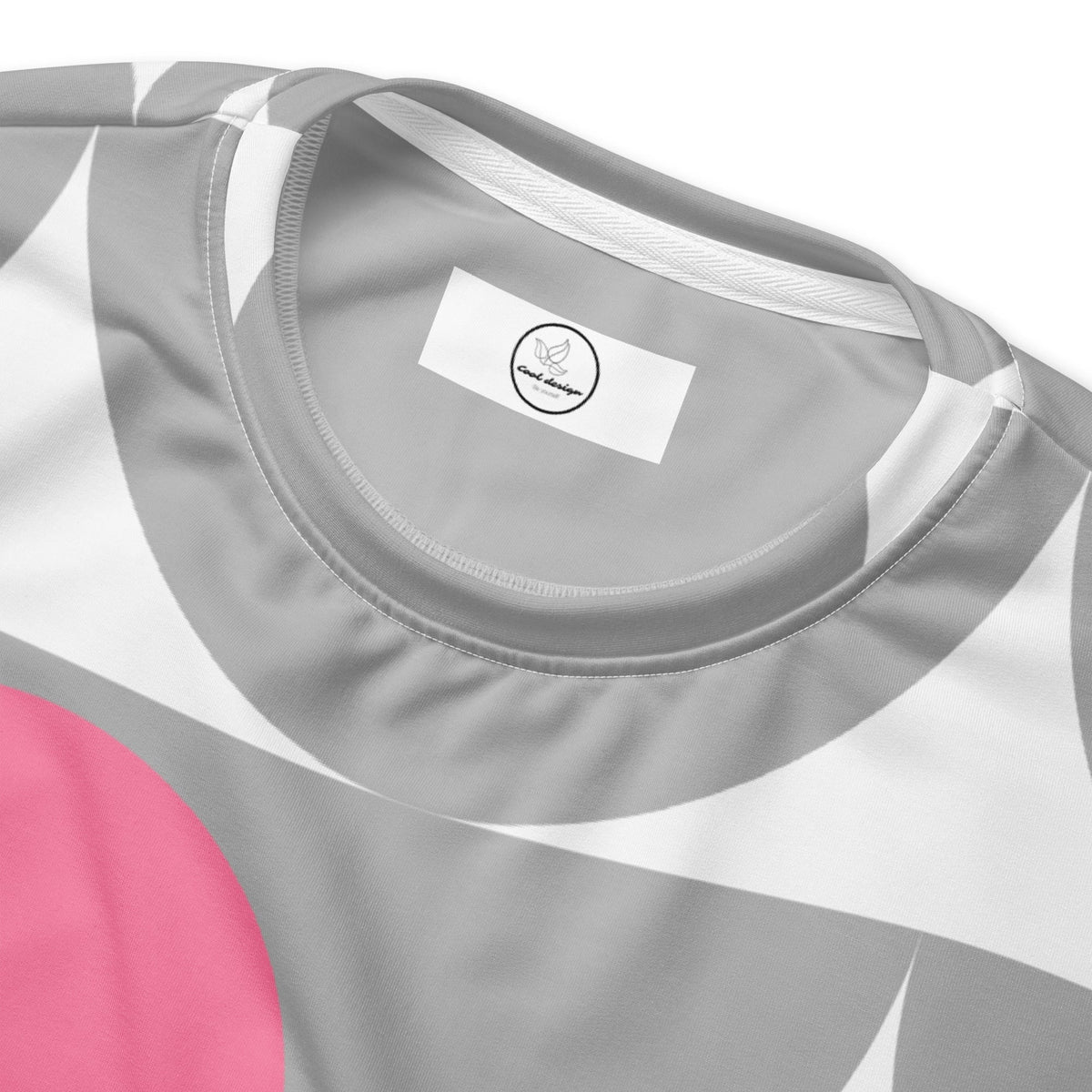 Good Wishes 365 recycled sweatshirt featuring a silver and pink geometric mushroom all-over print with ribbed collar