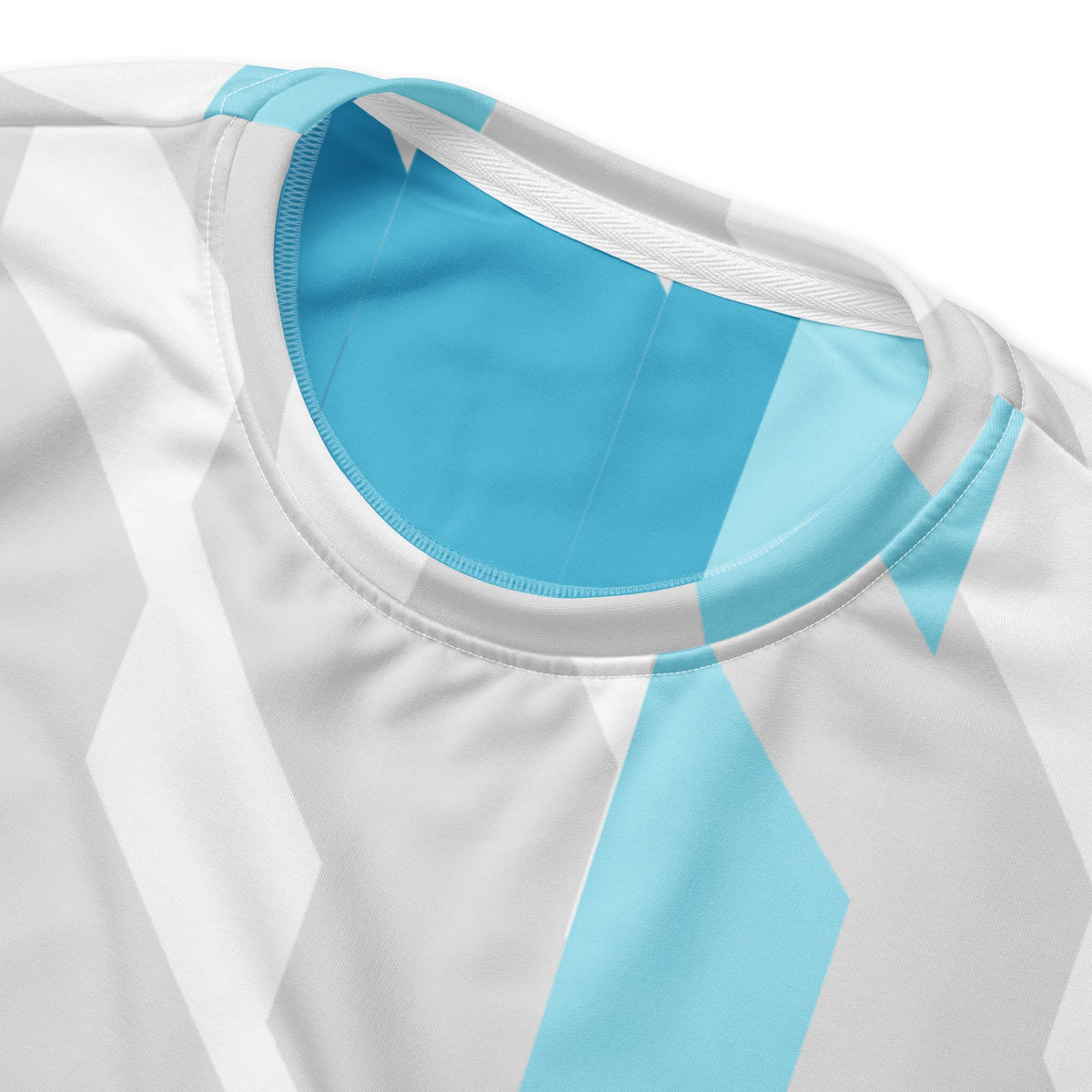 Good Wishes 365 unisex sweatshirt featuring a blue and white geometric Glacier Shift all-over print and crew neck.