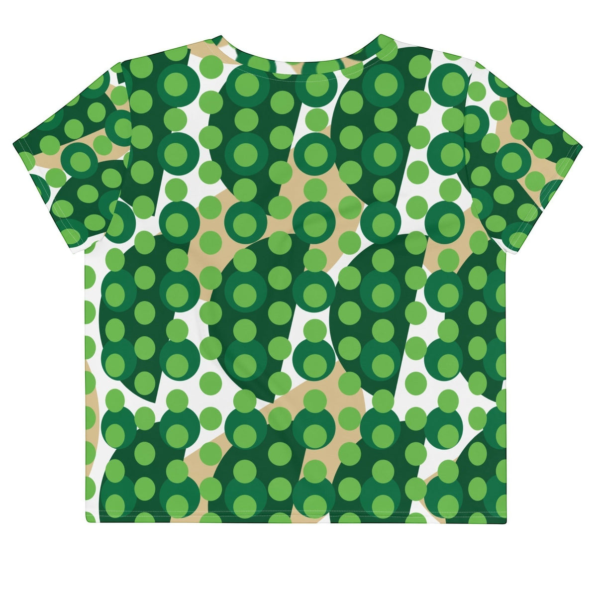 Good Wishes 365 green geometric polka dot crop tee with a retro circular print and crew neck back view