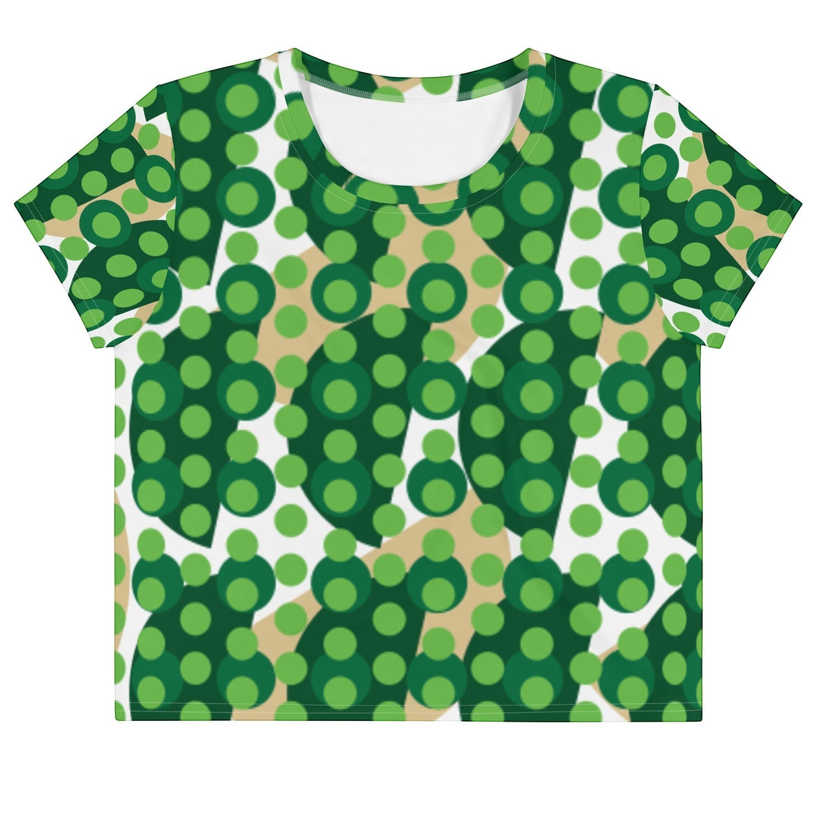 Good Wishes 365 green geometric polka dot crop tee with a crew neck and short sleeves.
